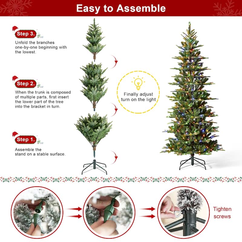 Glitzhome 7.5ft/9ft Pre-Lit Evergreen Slim Fir Artificial Christmas Tree With Strawberry Lights