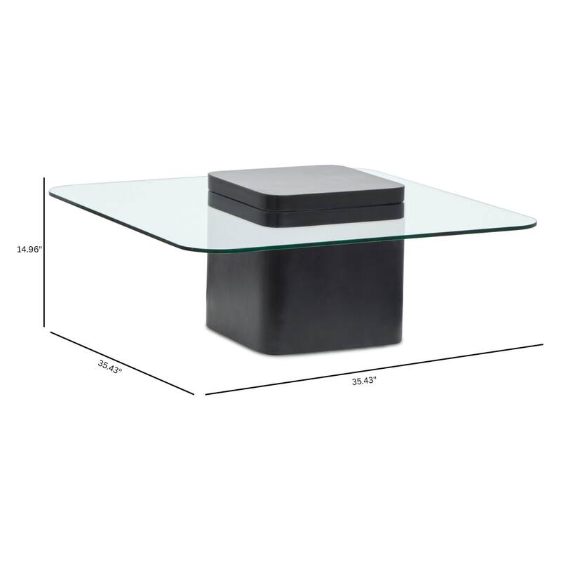 Magnussen Home Donora Clear Glass and Obsidian Square Cocktail Table - 35.43''W x 35.43''D x 14.96''H