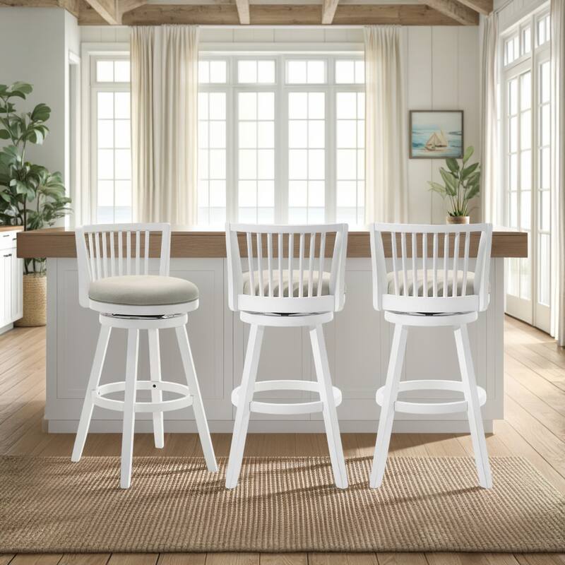 Harper Modern Swivel Bar Stool, Upholstered Counter Height Chair with Solid Wood Frame - Set of 3 - Fog - Bar Height