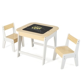 Gymax 3-in-1 Kids Wooden Table & 2 Chairs Set w/ Storage Detachable