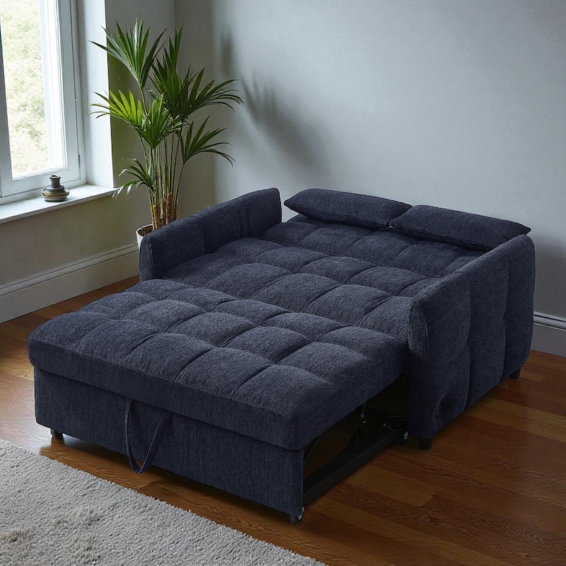 52.8" Loveseat Pull-Out Sleeper Sofa Bed with Adjustable Backrest, USB Ports and Pillows, Tufted Chenille Sofa