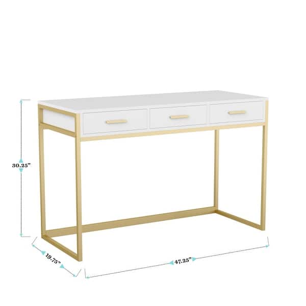 dimension image slide 0 of 4, Martha Stewart Slim Modern Home Office Desk with 3 Drawers and Metal Frame