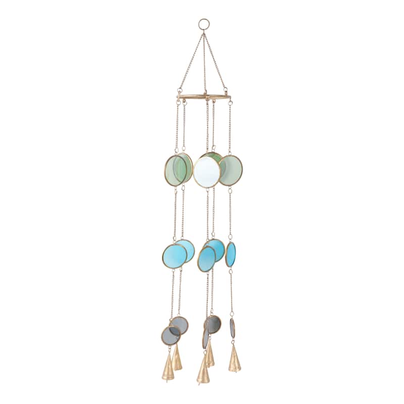 Metal Glass Discs Hanging Chime for Home and Garden Decor - 37" Gold - 5.5" x 5.5" x 37"