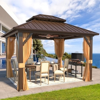 Outdoor Hardtop Gazebo with Galvanized Steel Double Roof & Aluminum Frame, Outdoor pergola with Premium Curtains and Nettings