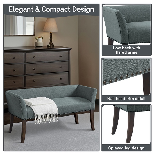 Madison Park Welburn 49.5 Upholstered Bench with Back Wood Legs On Sale Bed Bath Beyond 19448077