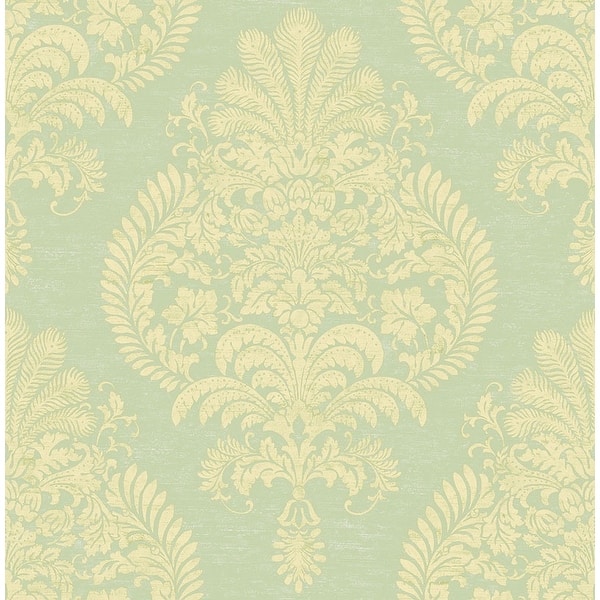 slide 2 of 2, Seabrook Designs Rea Damask Unpasted Wallpaper 20.5 in. W x 33 ft. L - Metallic Pistachio