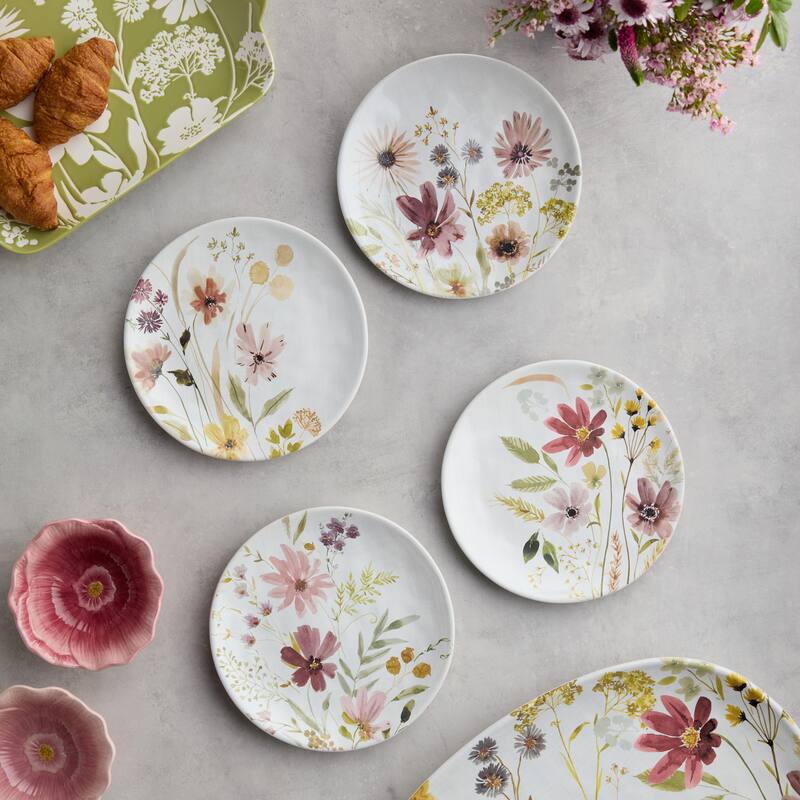 Certified International Wildflowers 8.5" Salad/Dessert Plates, Set of 4 Assorted Designs - 8.50"L x 8.50"W x 0.88"H
