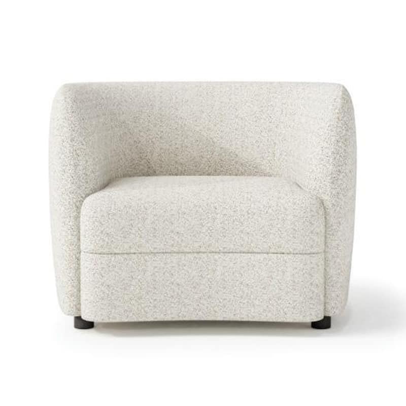 Srey Accent Chair, Plush White Boucle, Tuxedo Style Curved Backrest