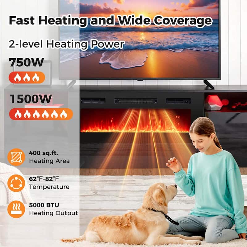 Costway 36" 5,000 BTU Electric Fireplace with LED Light Strips Remote - See Details