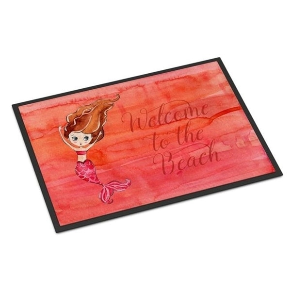 Carolines Treasures BB8516JMAT Mermaid Welcome Red Indoor Or Outdoor Mat - 24 x 36 in.