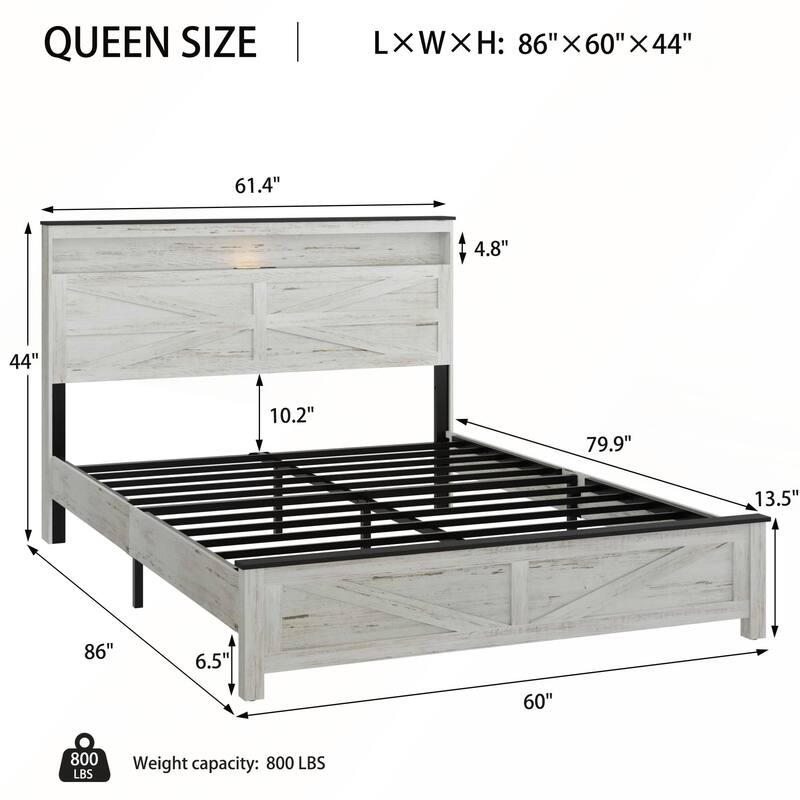 Bed with Wooden Headboard and hidden Storage Space