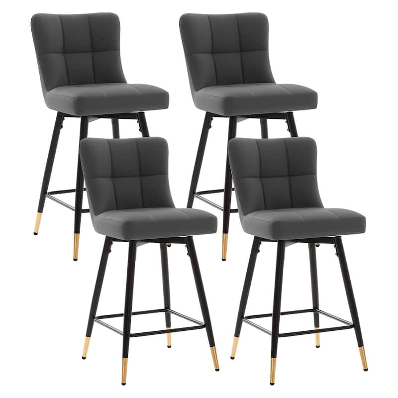 Faux Leather Swivel Counter Height Barstools Set of 2 with High Back - 38.98"H x 17.72"W x 21.26"D