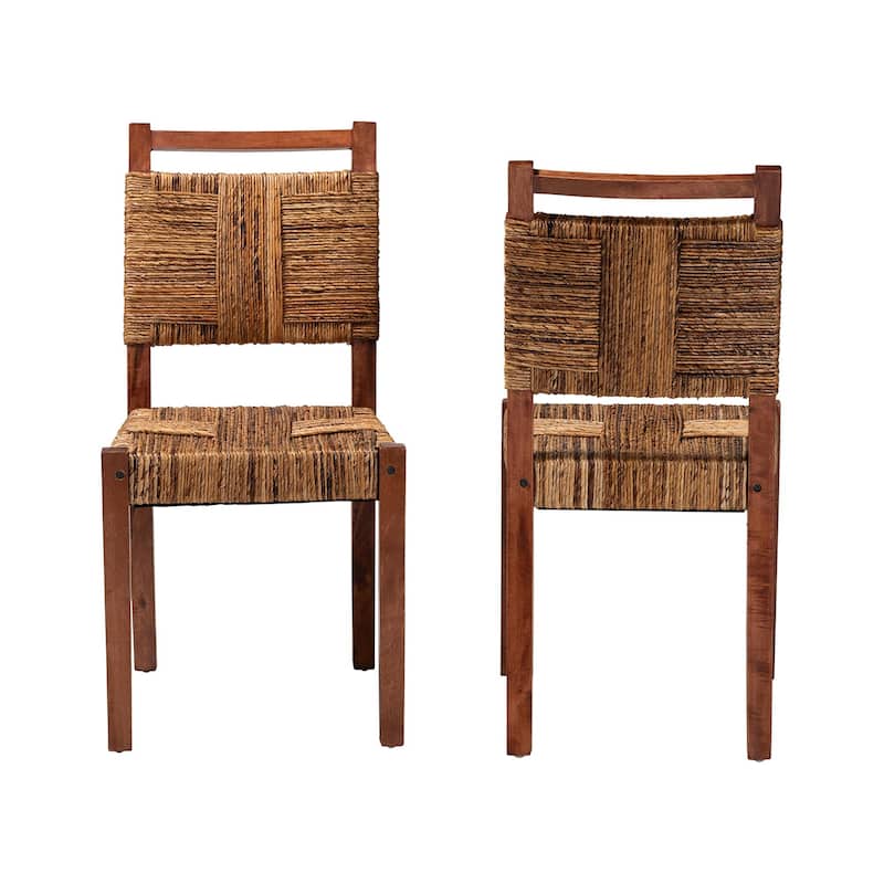 Chabela Handwoven Seagrass Dining Chair Set of 2- Solid Mango Wood Frame with Woven Seat and Backrest, Brown