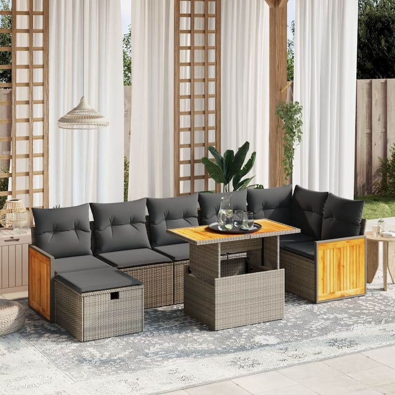 vidaXL Patio Sofa Set with Cushions Outdoor Conversation Furniture Poly Rattan - Grey-without storage - 21.7 x 39.4 x 28.7