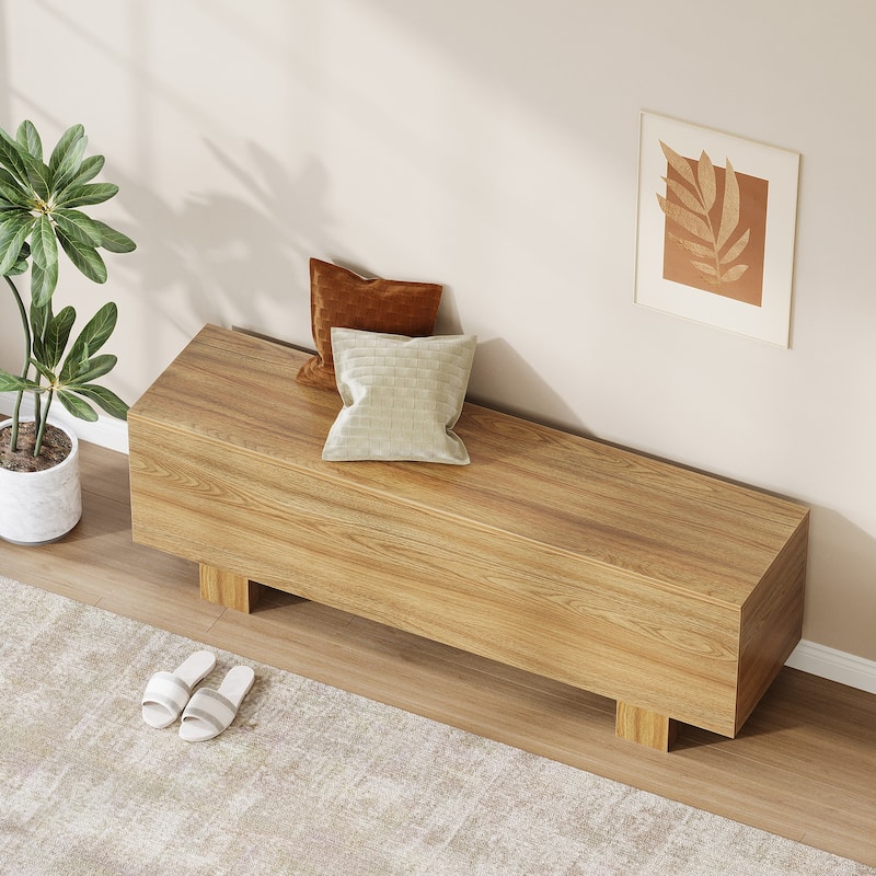 Industrial Farmhouse Entryway Bench Wooden End of Bed Bench