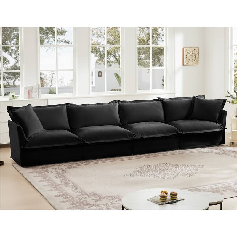 Modern 4 Seater Upholstered Sofa with 2 Pillows