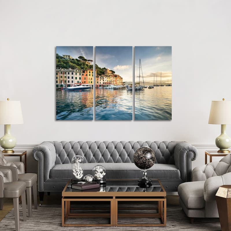 iCanvas "Portofino Harbour At Sunrise, Genoa, Italy" by Jan Becke 3-Piece Wall Art Set - 40x60x1.5