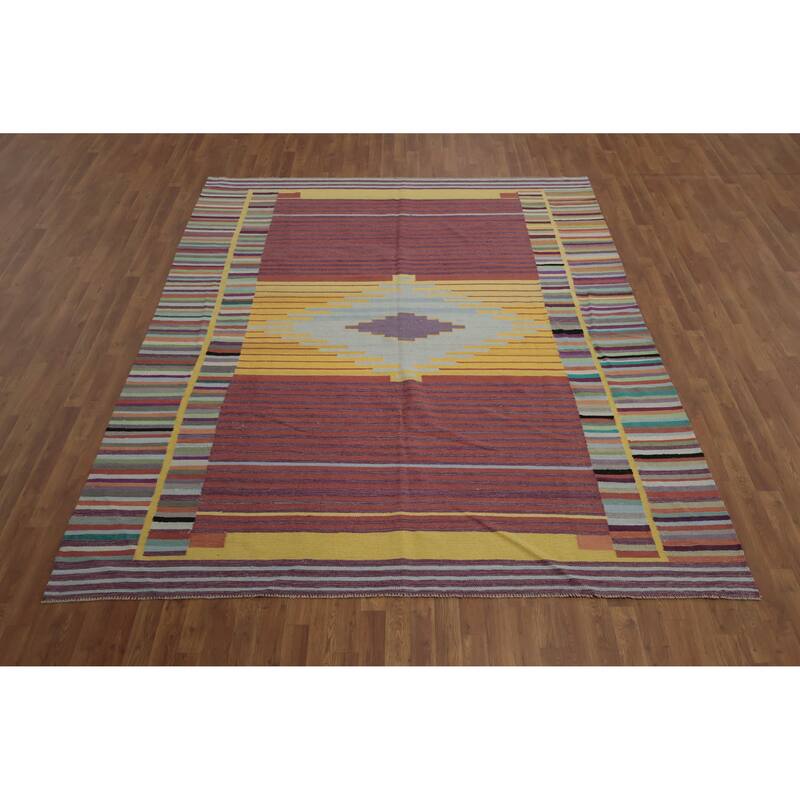 Hand Woven Oriental 100% Wool Carpet Southwestern Modern Oranges & Rust Kilim Area Rug - 10' 0'' X 8' 0''