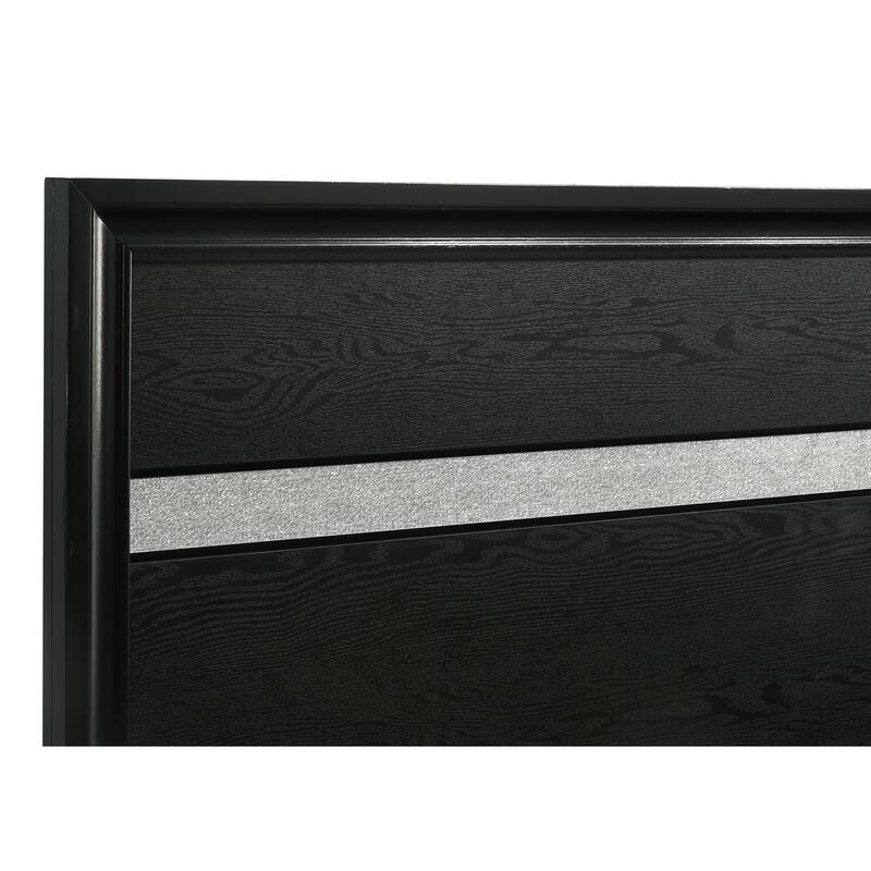 Full Storage Panel Bed with Integrated Drawers, Black Finish, and Crystal-Accented Pulls