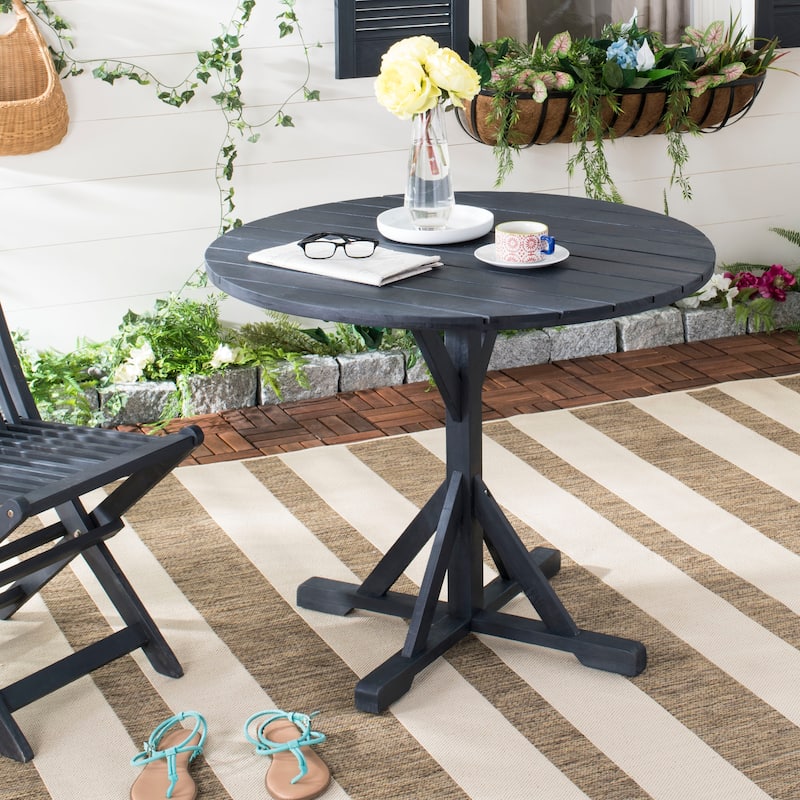 SAFAVIEH Outdoor Shile Round Table - 35Wx35Dx29H - Dark Slate Gray