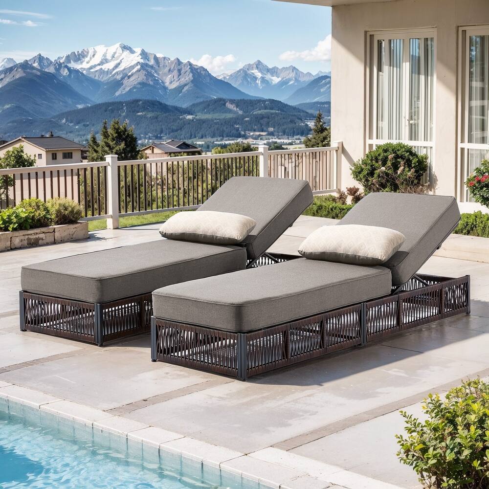 Pocassy 2 Pieces Patio Chaise Lounge Chair with Adjustable Backrest