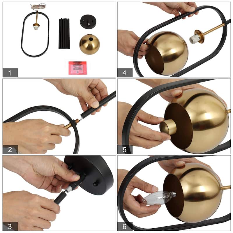 Modern Black Gold 1-Light Metal Pendant Lights Farmhouse Kitchen Island Light for Dining Room