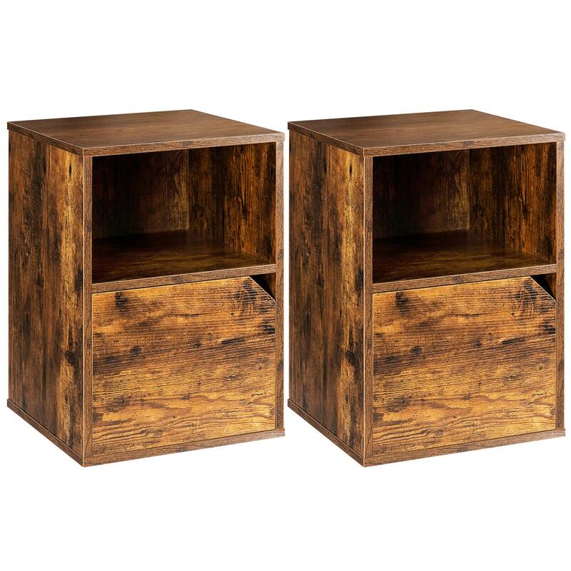 Gymax Set of 2 Nightstands Side End Table Storage Cabinet Shelf Living - Rustic Brown - No Drawers