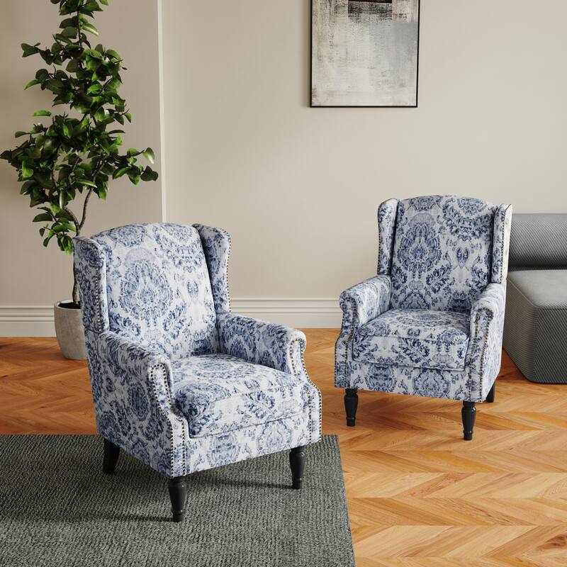 Set of 2 Patterned Upholstered Accent Chair for Living Room