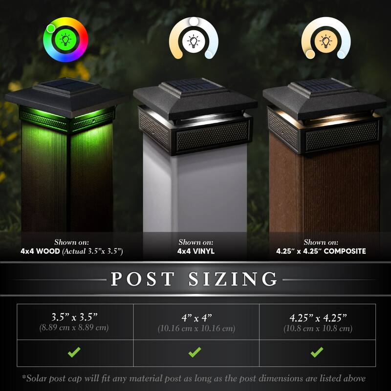 Smart Solar Powered Outdoor Post Cap - 6" - Black