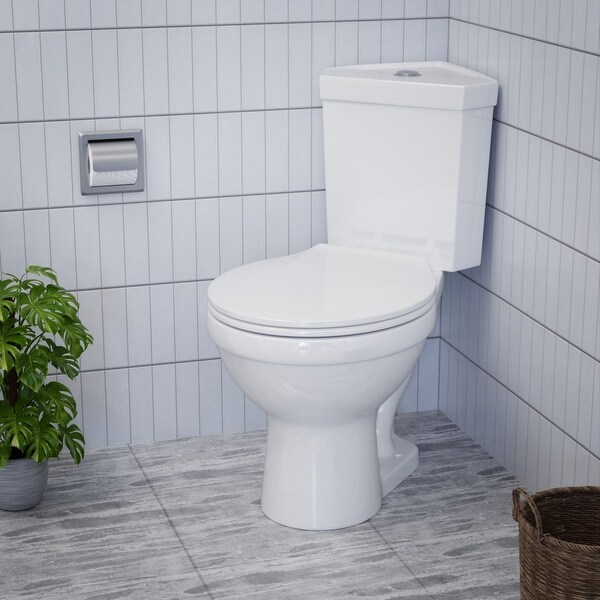 トドーページ Troyt White Porcelain Compact Corner 2-Piece Toilet Round High Low