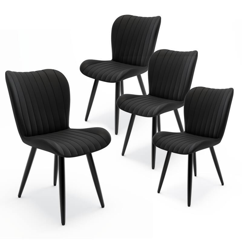 19.7" Modern PU Leather Dining Chairs with Metal Legs, Set of 4 - Black