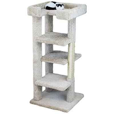 Solid Wood 4-Level Cat Tree with Plush Perches and Sisal Scratching Posts for Multiple Cats