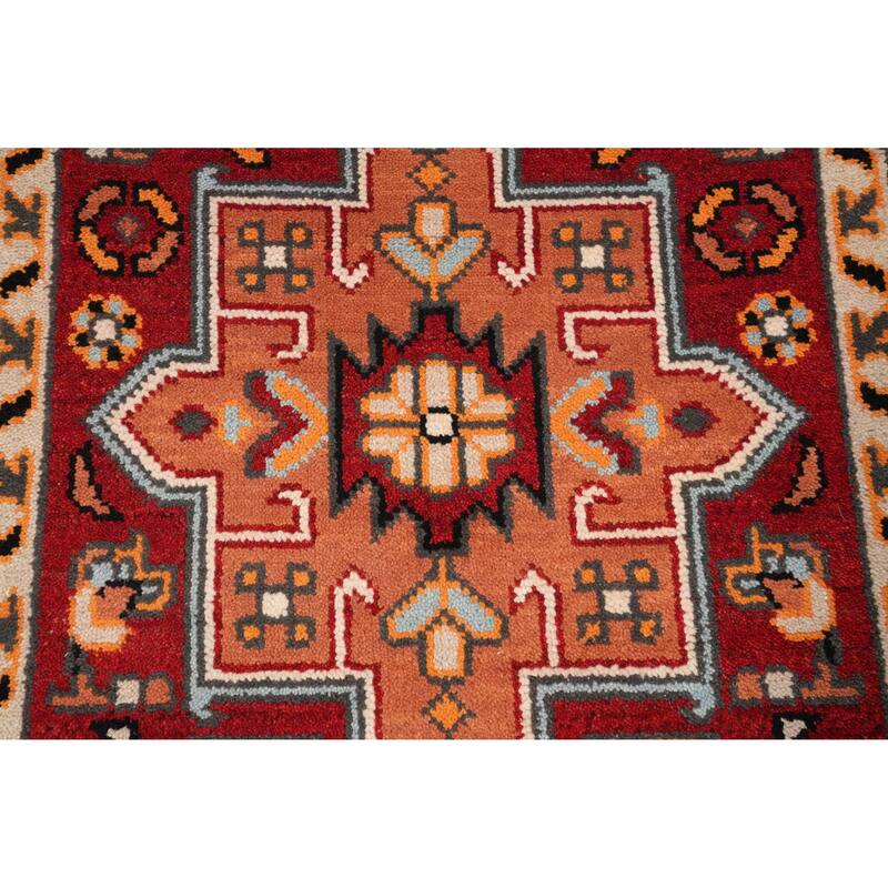Hand Knotted Oriental 100% Wool Carpet Traditional Geometric Oranges & Rust Kazak Runner Rug - 7' 11'' X 2' 7''