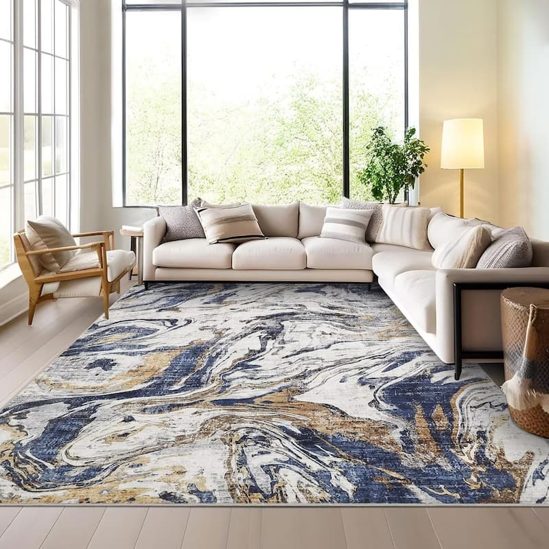 Modern Abstract Area Rug Washable Non-Slip Low Pile Rugs for Living Room Bedroom