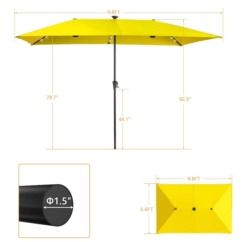 LIVOOSUN 11x7Ft/10x6.5ft LED Large Double-Sided Rectangular Outdoor Patio Market Umbrella with Crank, Navy Blue