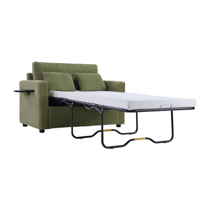 47.2" Twin Size Sleeper Sofa with Foldable Mattress, Side Pocket and 2 USB Ports for Living Room
