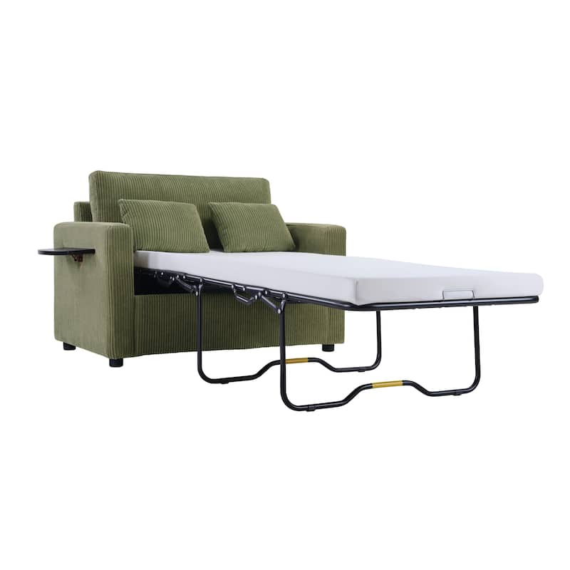 Roomfitters Twin Sofa Bed with Foldable Mattress, Side Table, Storage Pocket and USB Ports for Living Room