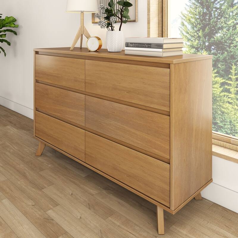 Max and Lily Scandinavian 6 Drawer Dresser - Pecan