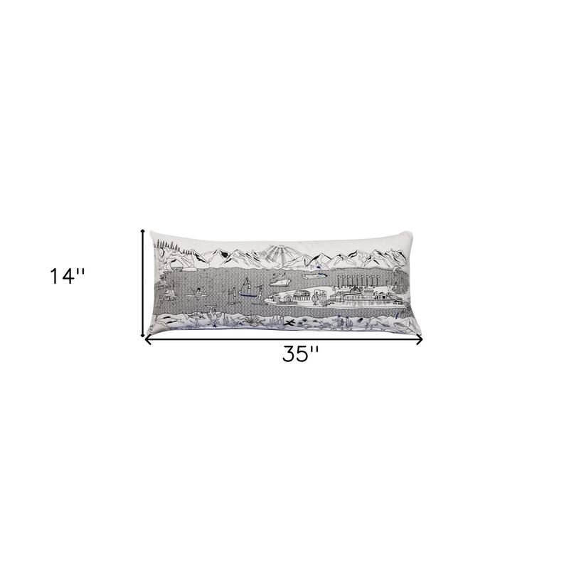HomeRoots 35" White Homer Spit Daylight Skyline Lumbar Decorative Pillow