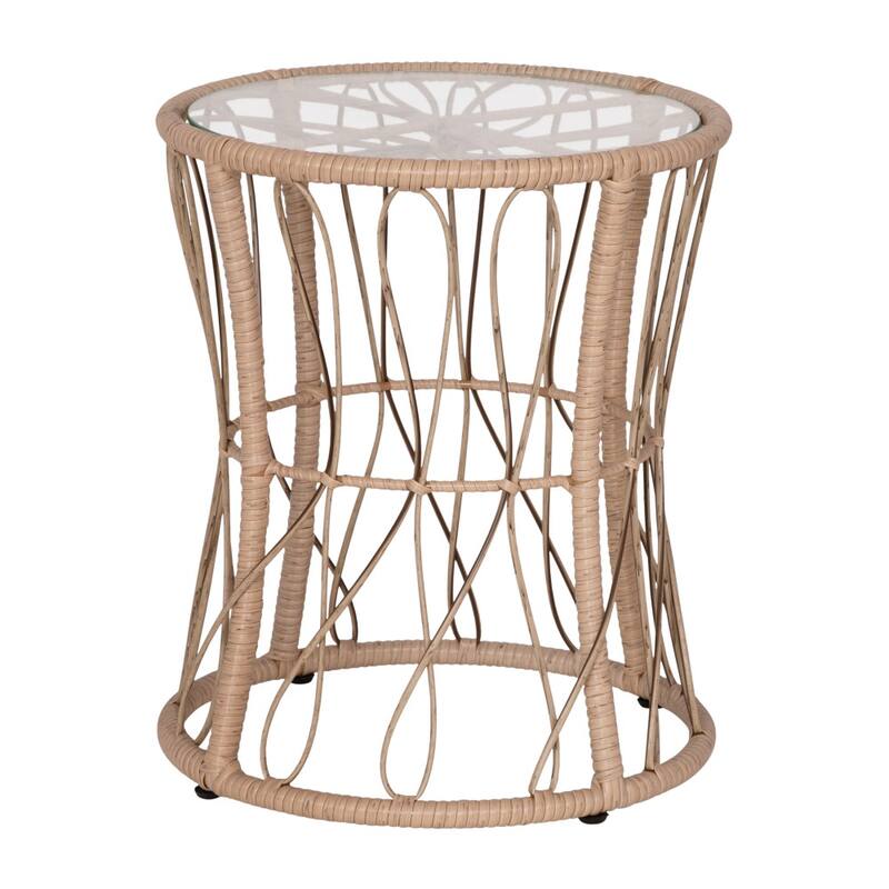 Indoor/Outdoor Rattan Rope Bistro Set, Glass Top Table & Cushions