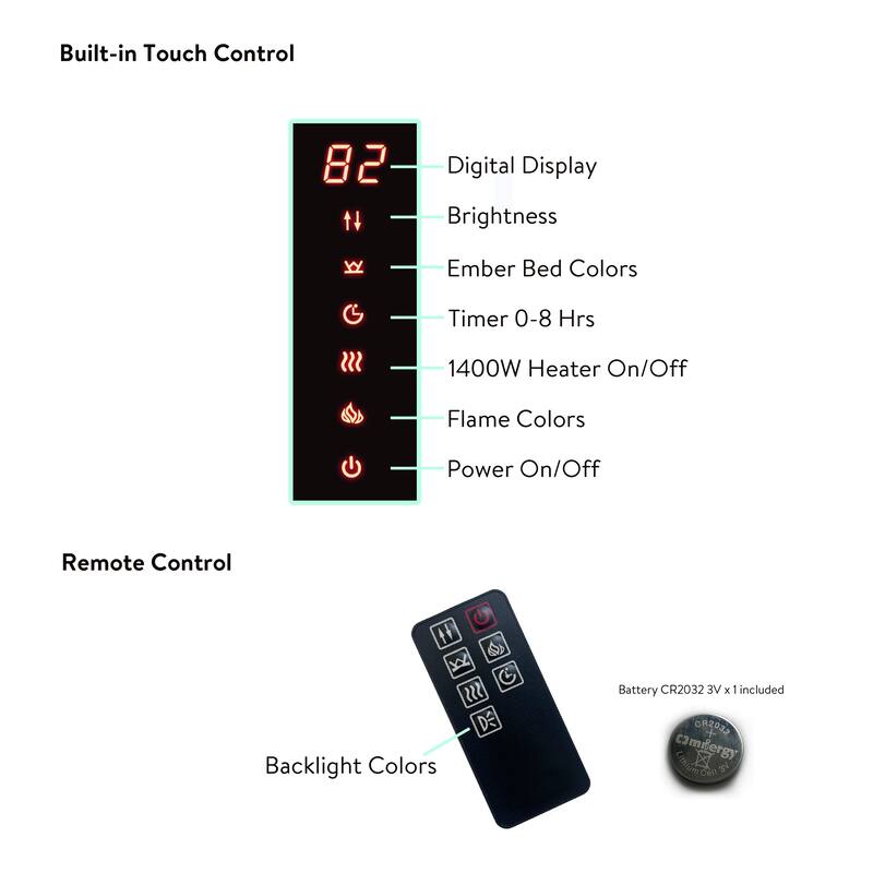Modern Electric Fireplace Heater, 1400W, Realistic Flame Effects, CSA/UL Certified, for Wall or Tabletop Use - N/A