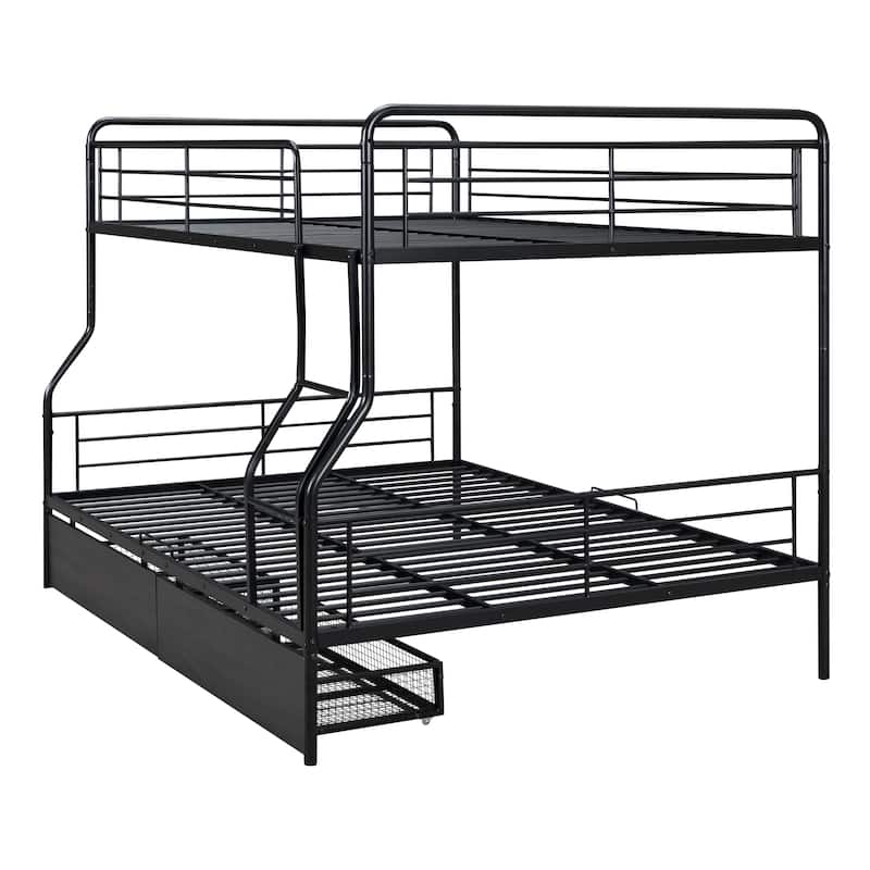 Full XL Over Queen Metal Bunk Bed - with 2 Drawers