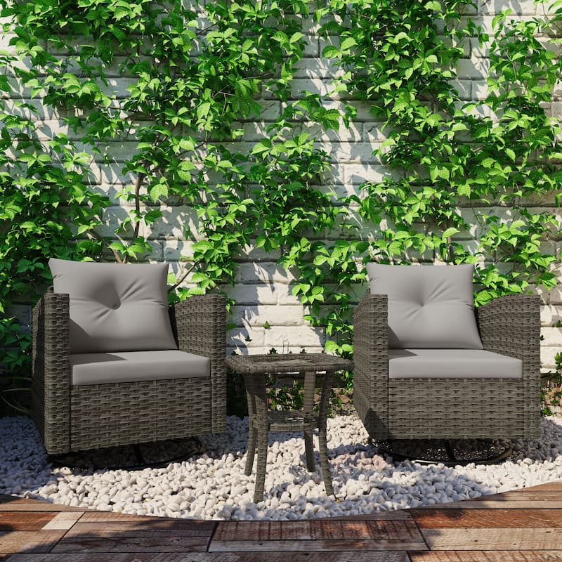 3 Pieces Outdoor Swivel Patio Furniture Set - Grey-Set
