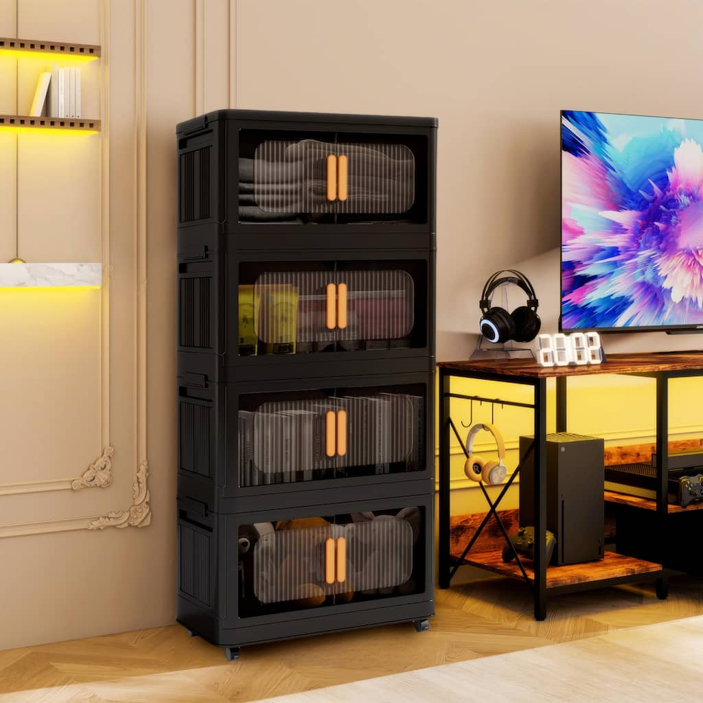 Heavy Duty Foldable Storage Cabinet with Wheels - Stackable Organizer for Garage and Home