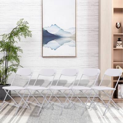 White Double Braced Lightweight Plastic Folding Chair (Set of 5)