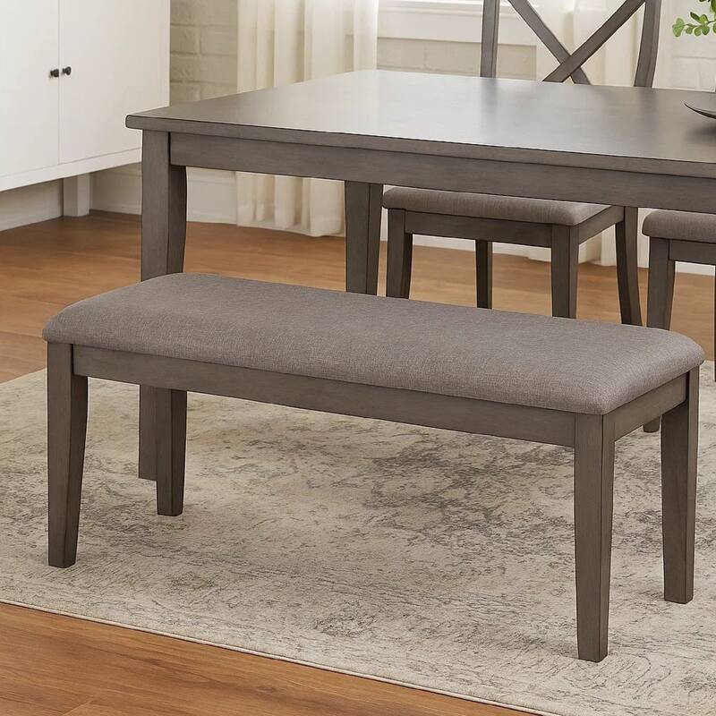 Rectangular Fabric Bench with Wooden Tapered legs, Charcoal Gray