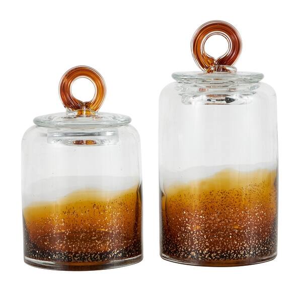 Brown or Blue Glass Handmade Decorative Jars with Gold Flake Details