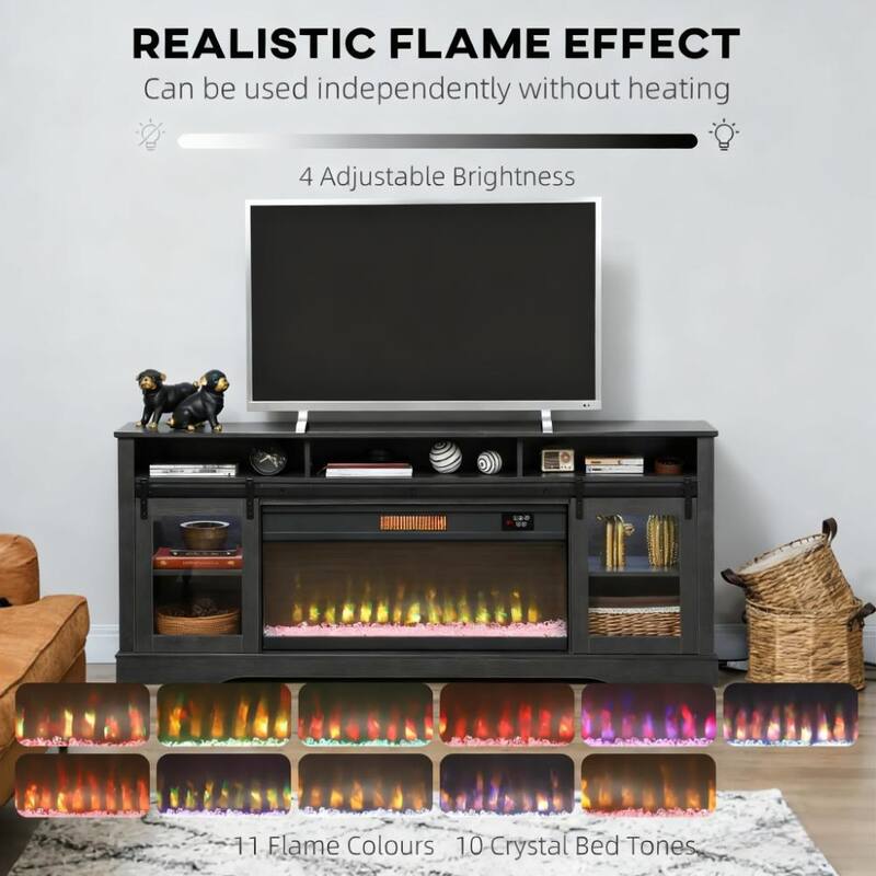 Farmhouse Fireplace TV Stand for TVs up to 80", TV Console TV Cabinet with 36" Electric Fireplace