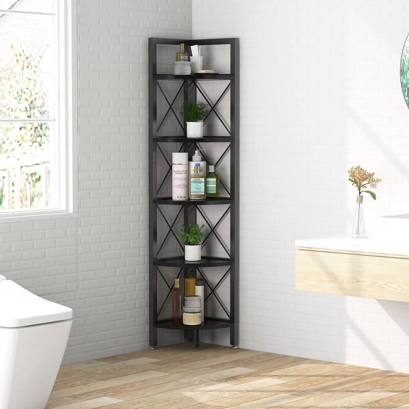 5 Tier Corner Shelves, Rustic Corner Bookshelf Small Bookcase Plant Stand for Living Room