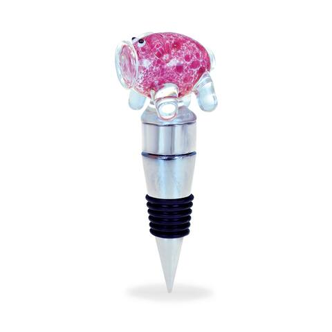 Cheers Pig Glass Wine Stopper With LED Changing Lights - 5 inches